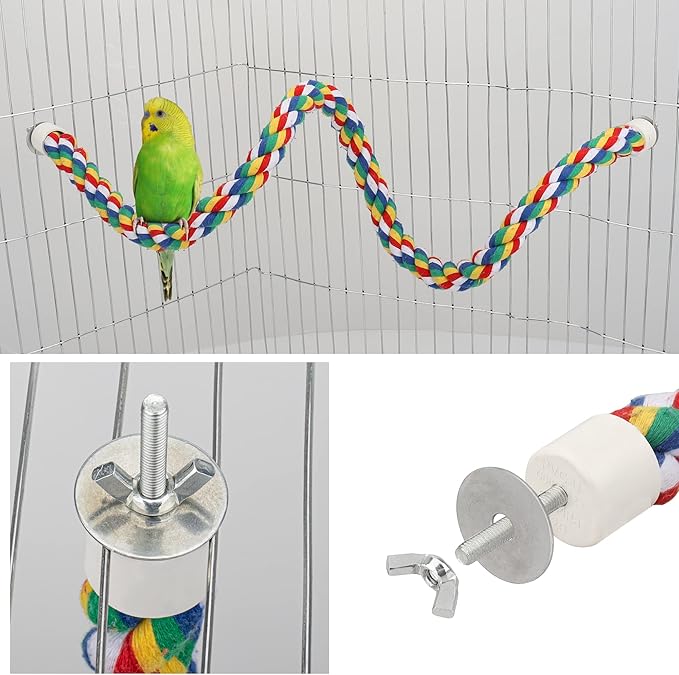 Bird Rope Perches for Parrots, Cockatiels, Parakeets, Budgie Cages Comfy Birds Colorful Rope Toy (31.5inch Metal nut)