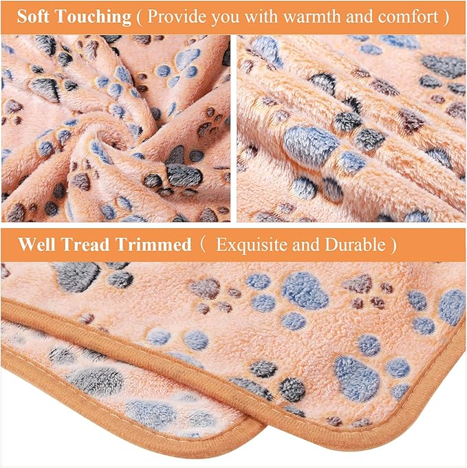 4 Pcs Pet Blanket Dog Puppy Blanket Paw Print Fleece Blanket for Small Medium Pet Dog Cat Warm Soft Sleep Mat Guinea Pig Cage Liners Blanket (White, Coffee, Pink, Purple,Medium(30 x 20.5 Inch))