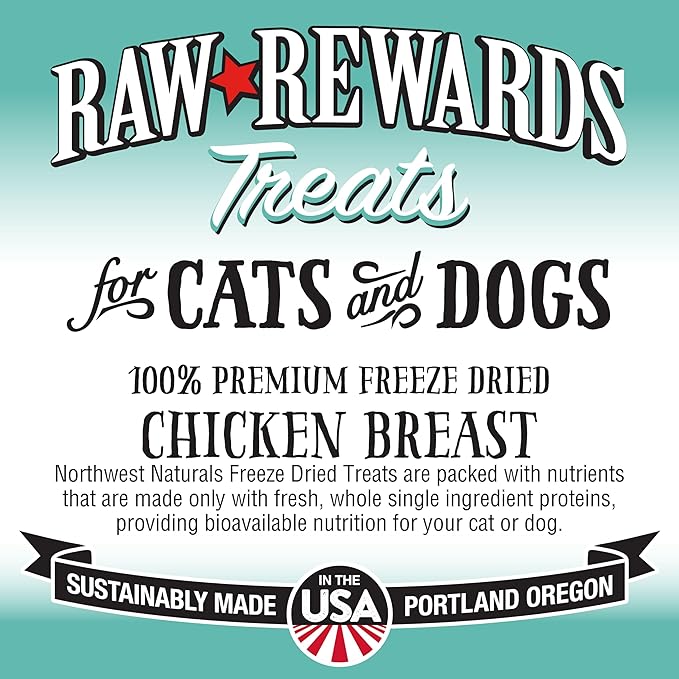 Northwest Naturals Raw Rewards Freeze-Dried Chicken Breast Treats for Dogs and Cats - Bite-Sized Pieces - Healthy, 1 Ingredient, Human Grade Pet Food, All Natural - 10 Oz (Packaging May Vary)