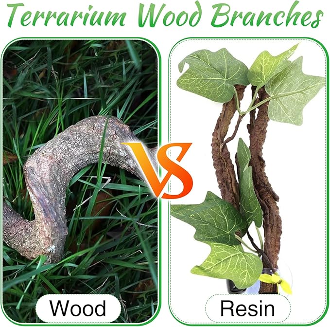 Reptile Climbing Branch Decor Wood Snake Terrarium Branches Lizard Habitat Decorations Wooden Tree Trunk Ornament for Bearded Dragon Geckos Chameleon Frog Pack of 4 (14-16 inch)