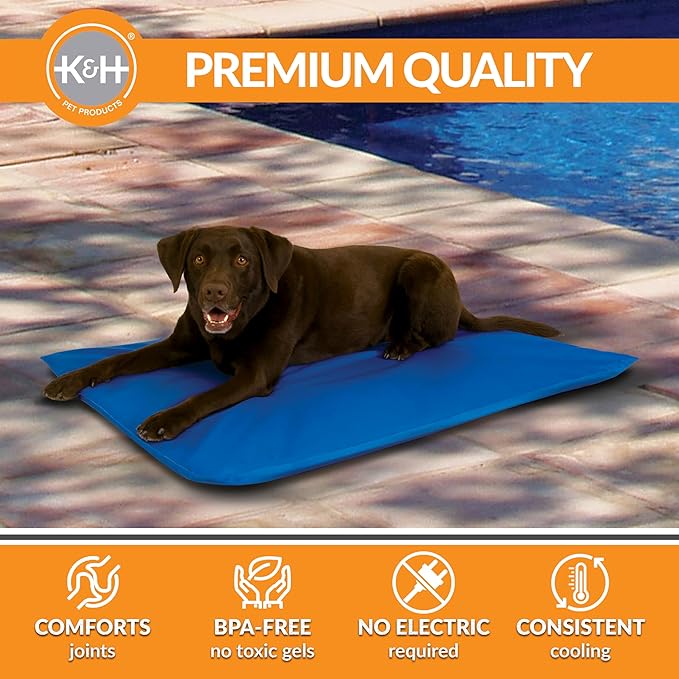 K&H Pet Products Cool Bed III Dog Cooling Mat, Cooling Dog Beds for Large Dogs, Dog Cooling Mat for Dog Carrier, Outdoor Dog Bed Cooling Pad for Dog, Pet Cooling Mat - Blue Large 32 X 44 Inches