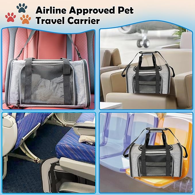 Dog Cat Carrier Pet Carriers for Small Medium Large Cats Dogs Carrier Soft Sided Small Puppy Dog Carrier Portable Foldable Airline Approved Dog Cat Travel Carrier Grey Black L