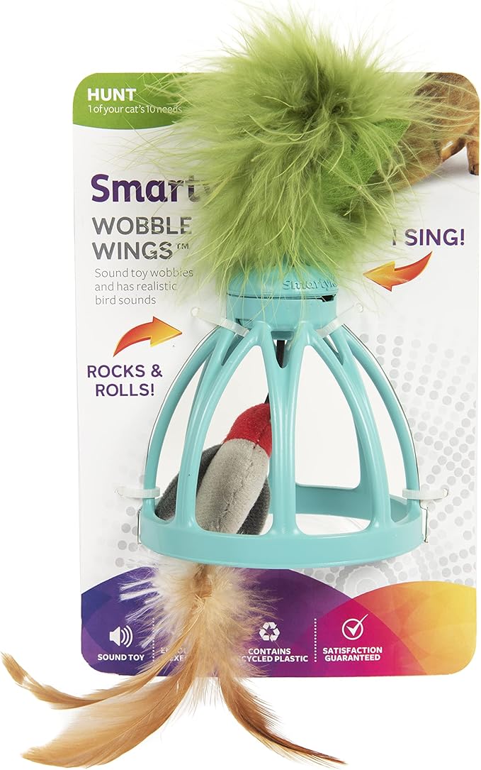 SmartyKat Wobble Wings Electronic Sound Wobble Cat Toy, Battery Powered - Blue/Green, One Size