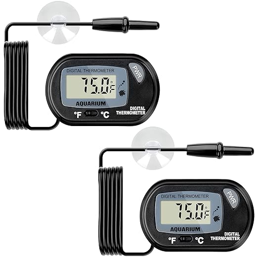 Simple Deluxe 2-Pack LCD Digital Aquarium Thermometer Fish Tank Water Terrarium Temperature with Suction Cup for Turtle