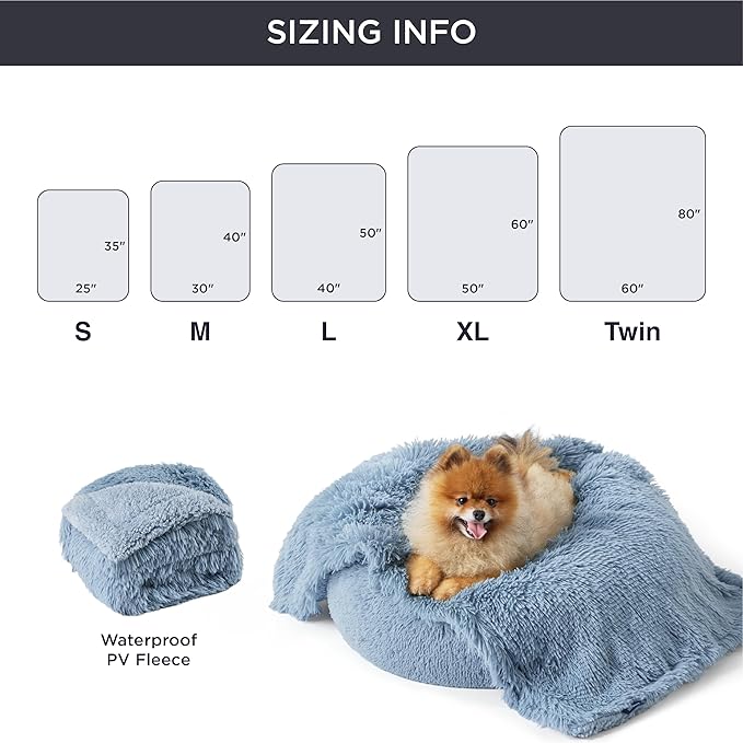 Bedsure Waterproof Dog Blankets for Small Dogs - Calming Cat Blanket for Couch Protector Washable, Long Faux Fur Pet Throw Blanket for Puppy, Reversible Furniture Protection, 25"x35", Blue