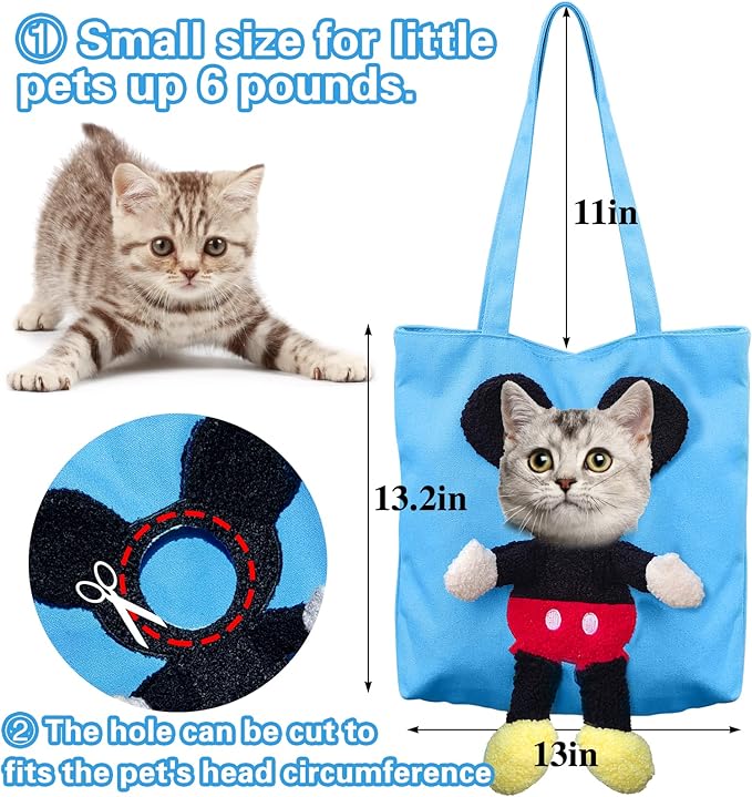 BABORUI Pet Carrier, Small Mouse Shaped Cat Dog Carrier, Soft Canvas Shoulder Cat Carrying Bag Dog Purse Carrier for Small Medium Kitten Puppy Pet Supplies (S, Blue)