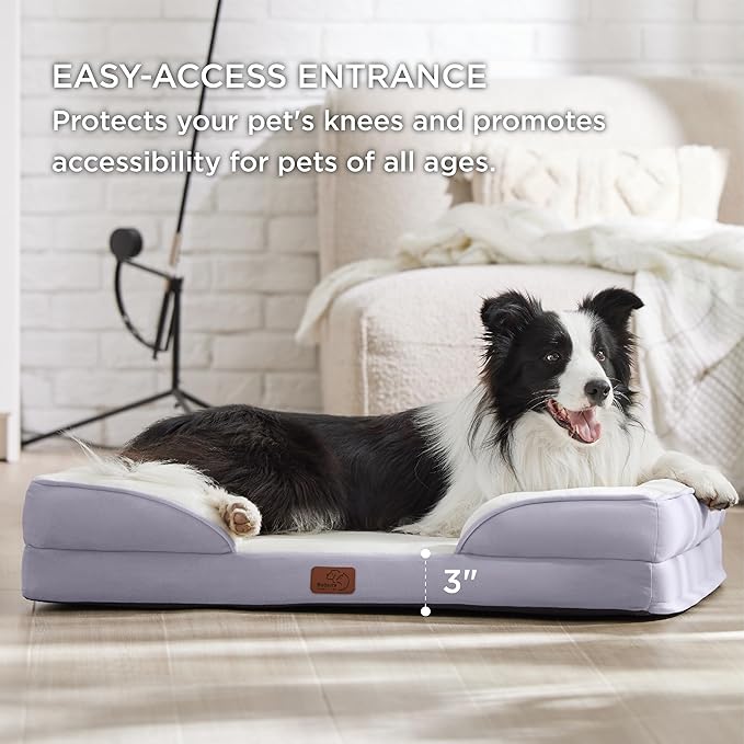 Bedsure Orthopedic Dog Bed for Large Dogs - Big Washable Dog Sofa Beds Large, Supportive Foam Pet Couch Bed with Removable Washable Cover, Waterproof Lining and Nonskid Bottom, Lavender