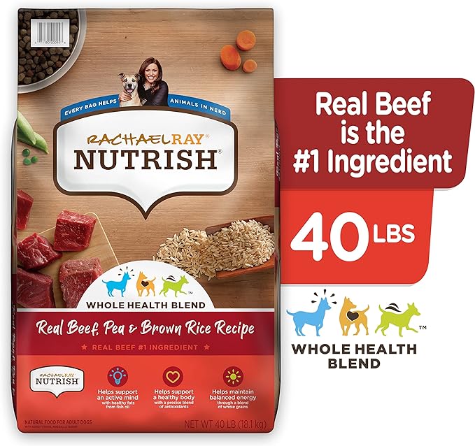 Rachael Ray Nutrish Premium Natural Dry Dog Food with Added Vitamins, Minerals & Taurine, Real Beef, Pea, & Brown Rice Recipe, 40 Pounds (Packaging May Vary)