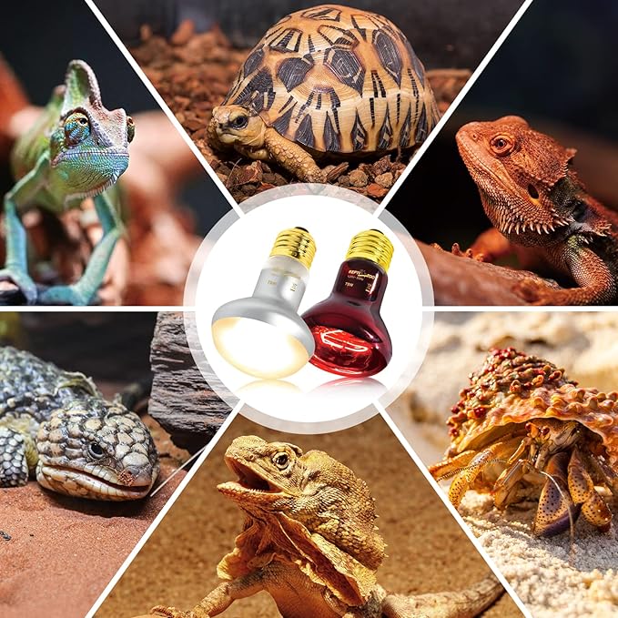 REPTIZOO 75W Reptile Heat Lamp Bulb, 2PCS Day & Night Basking Spot Light Combo Pack includes Infrared Heat Lamp and UVA Daylight Heating Lamp Basking Light