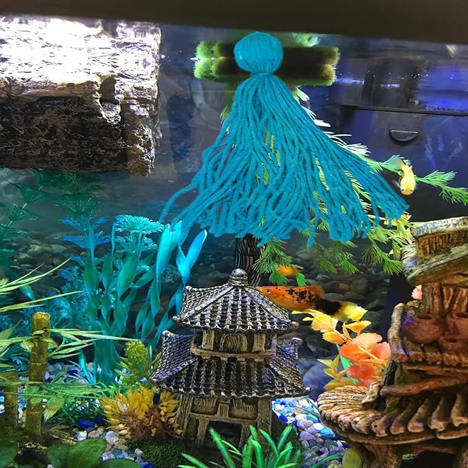 Fish Breeder Spawning Mop for Fish Tank, Floating Fish Breeding Mop for Egg Laying, Blue