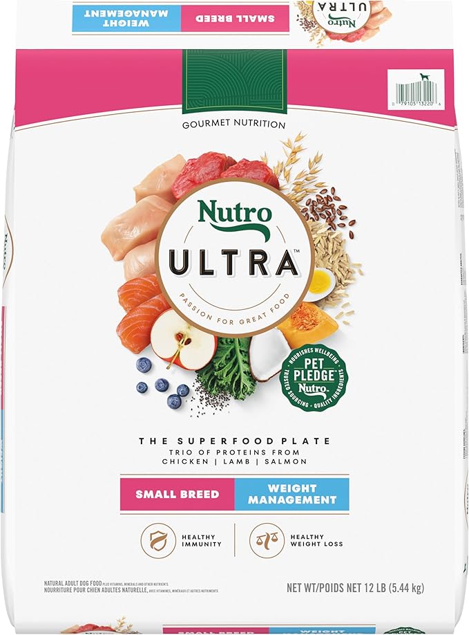 Nutro Ultra Adult Weight Management Small Breed Dry Dog Food, Chicken, Lamb and Salmon, 12 lb. Bag