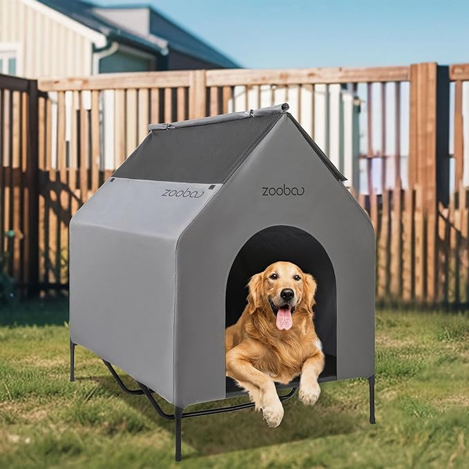 48" X-Large Dog House, Dog House for Large Dogs Indoor or Outside, Weatherproof 600D PVC Dog House Outdoor, Featuring Breathable 2x1 Textilene Elevated Dog Cooling Bed, Easy to Clean