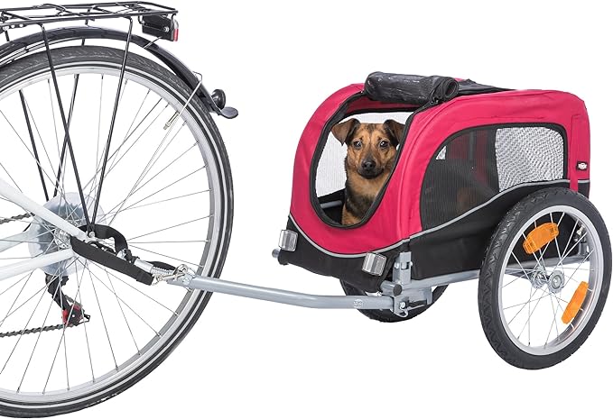 TRIXIE Dog Trailer for Bicycles, Dog Bike Trailer for Small Dogs up to 33 lbs, Quick Set-up and Fold Down, Red