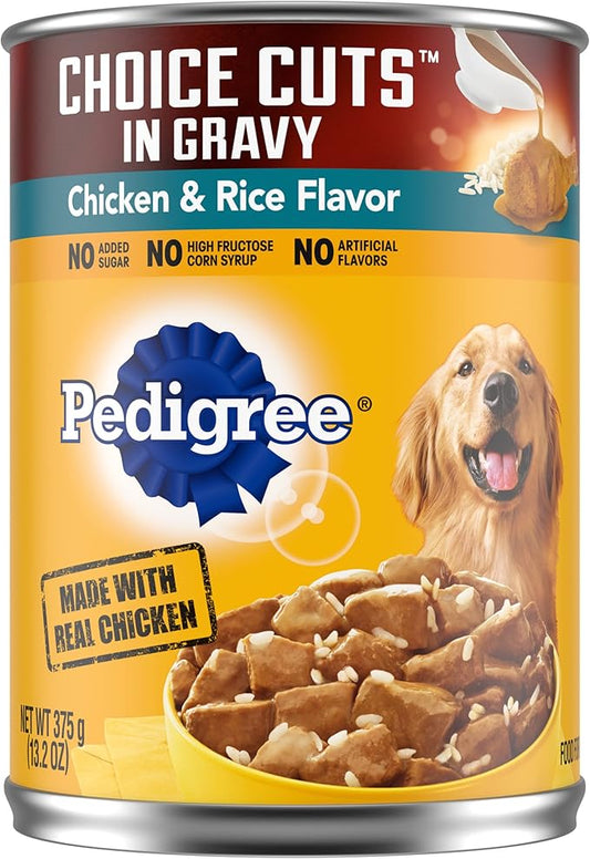 PEDIGREE CHOICE CUTS IN GRAVY Adult Canned Soft Wet Dog Food, Chicken & Rice Flavor, 13.2 oz. Cans (Pack of 12)