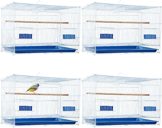 Layhit 4 Pcs Flight Bird Cage Foldable Metal Bird Crate with Food Boxes and Standing Posts Iron Parrot Cage White Bird Cage for Small Parrots Parakeets Cockatiels Budgies Conures Quaker Finches