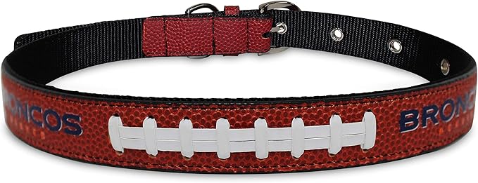 Pets First Tough Leather Pet Collar NFL Denver Broncos Premium Dog Collar, Limited Edition, Size Large. Best & Strongest Heavy-Duty Dog Collar!, 20-29" Long & 1" Wide, DEN-3081-LG