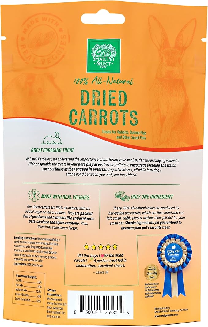 Small Pet Select - Dried Carrot, a Natural Treat for Rabbits, Guinea Pigs, Gerbils, Hamsters, Mice, and Rats, 2oz (Pack of 2)