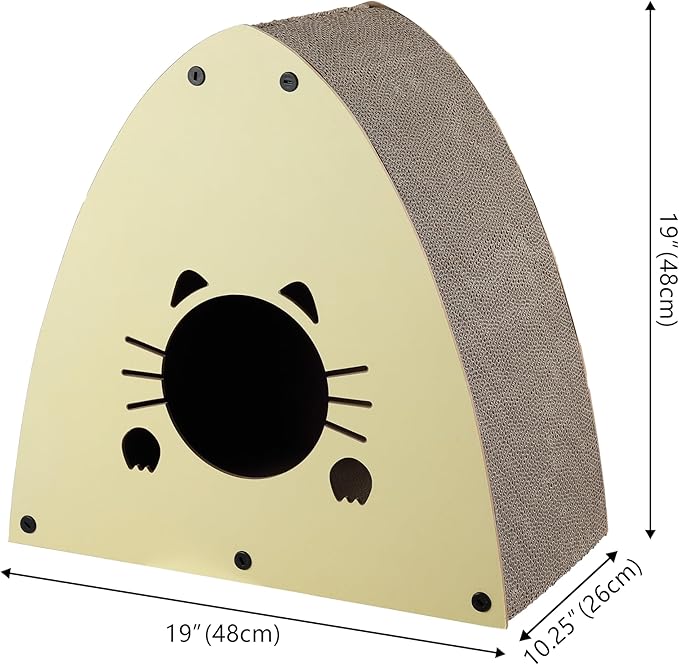 CSR1006A Koko 19" Modern Cardboard Triangle Cat Cave Scratcher with Catnip, Almond