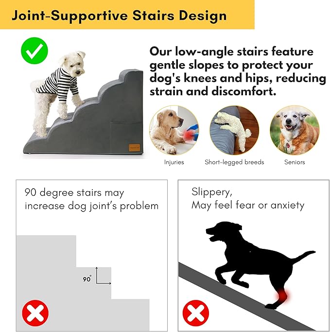 Dog Stairs for Small Dogs, JYpawsiepal dog steps for High Bed and Couch, Pet Ramp with High Density Foam, Non-Slip Balanced Indoor Pet Stairs 5 Step Pet Steps Grey