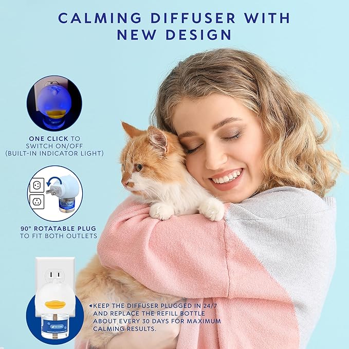 Cat Pheromones Calming Diffuser: Premium Cat Calming Diffuser - Cat Pheromone Diffuser - Pheromone Diffuser to Calm Cats - Cute Bear Head Shape Feline Pheromone Diffuser, 2Pack (Blue)