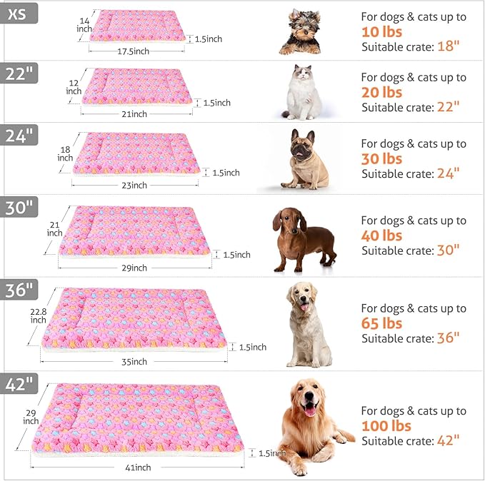 Mora Pets Dog Bed Crate Pad Ultra Soft Pet Bed with Cute Star Print Washable Crate Mat for Large Medium Small Dogs Reversible Fleece Dog Crate Kennel Mat Cat Bed Liner 41 x 29 inch Pink