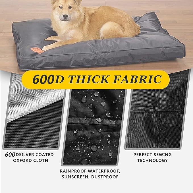 Dog Bed Covers 44L × 32W × 4H Inch Washable Black Thickened Waterproof Oxford Fabric with Handles and Zipper Reusable Dog Bed Liner Cover for Medium to Large 85-95 Lbs Dog