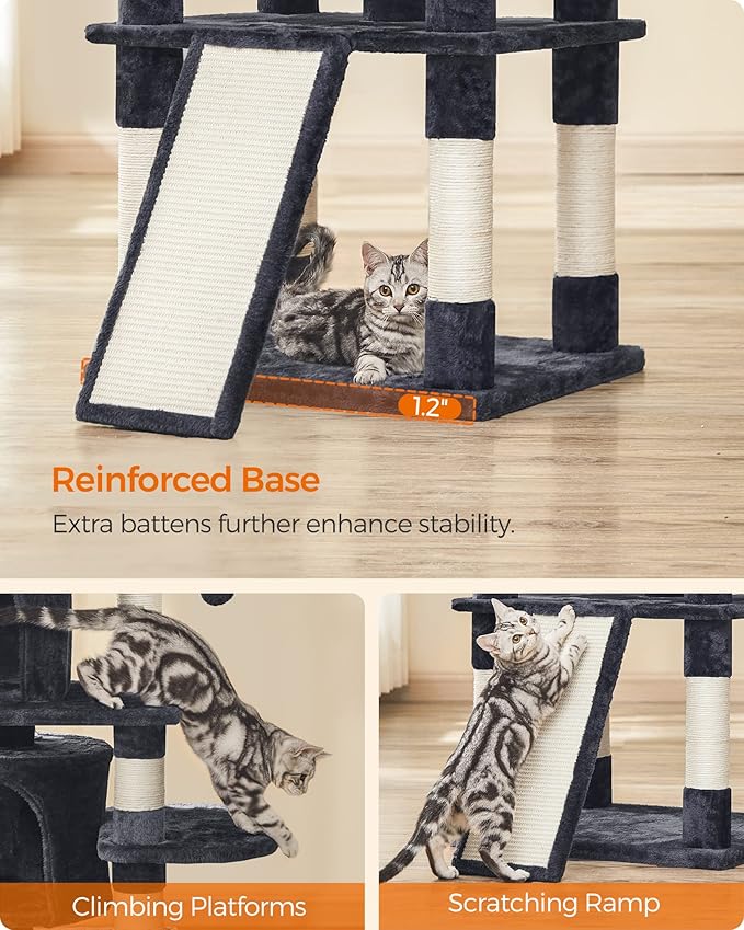 FEANDREA 67-Inch Multi-Level Cat Tree for Large Cats, with Cozy Perches, Stable, Smoky Gray UPCT18G