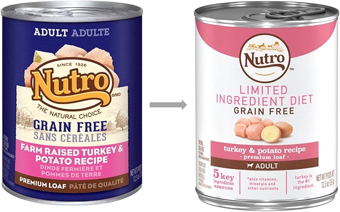 NUTRO Limited Ingredient Diet Adult Canned Soft Wet Dog Food Premium Loaf Turkey & Potato Recipe, 12.5 oz. Cans, Pack of 12