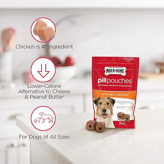 Milk-Bone Pill Pouches Dog Treats, Real Chicken Flavor, 6 Ounce (Pack of 5)