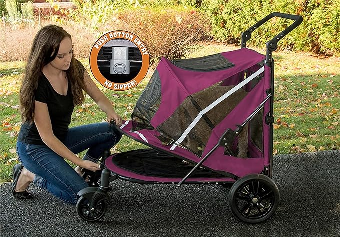 Pet Gear NO-Zip Pet Stroller with Dual Entry, Push Button Zipperless Entry for Single or Multiple Dogs/Cats, Pet Can Easily Walk in/Out, No Need to Lift Pet, Gel-Filled Tires, 1 Model, 2 Colors