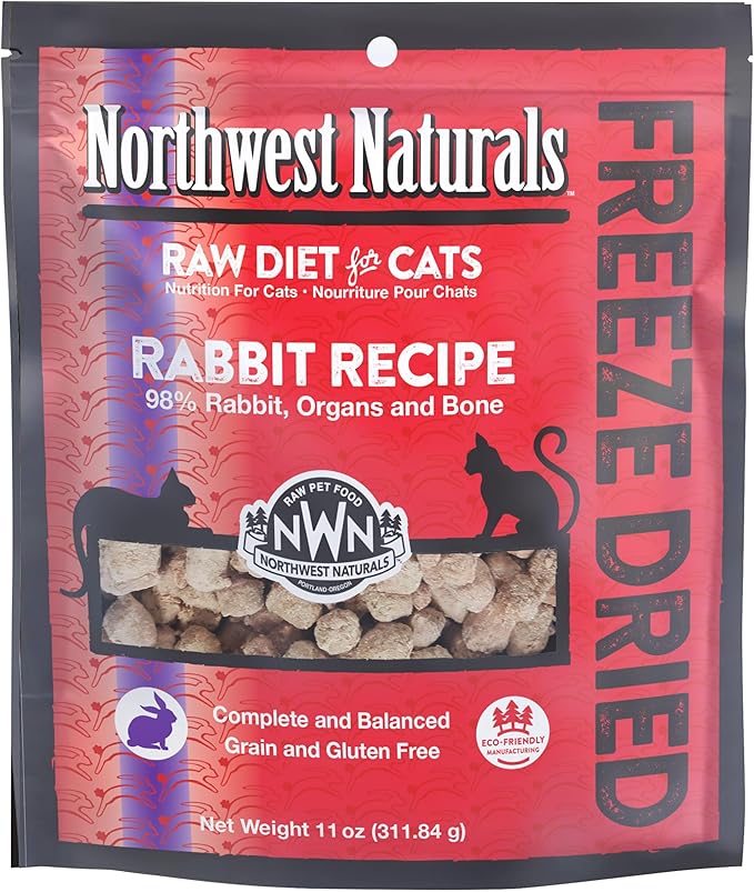 Northwest Naturals Freeze-Dried Rabbit Cat Food - Bite-Sized Nibbles - Healthy, Limited Ingredients, Human Grade Pet Food, All Natural - 11 Oz (Packaging May Vary)