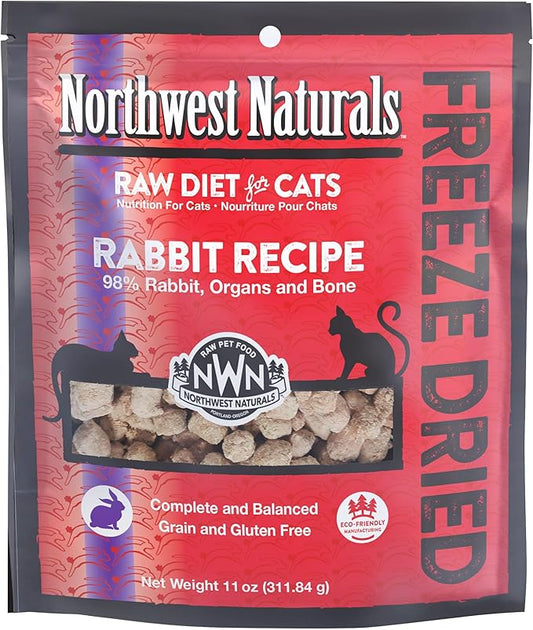 Northwest Naturals Freeze-Dried Rabbit Cat Food - Bite-Sized Nibbles - Healthy, Limited Ingredients, Human Grade Pet Food, All Natural - 11 Oz (Packaging May Vary)