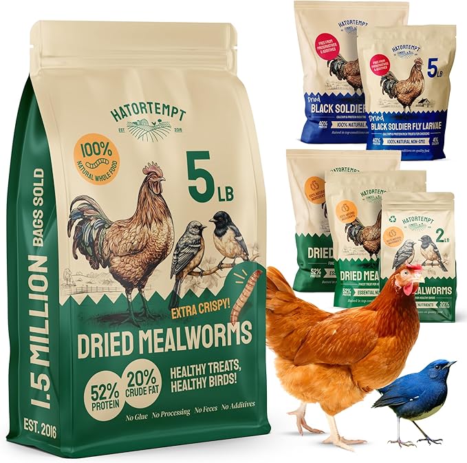 Dried Mealworms 5 lbs – Premium Organic Non-GMO Dried Mealworms for Chickens – High Protein Chicken Feed Meal Worms for Wild Birds & Chicken Treats for Laying Hens