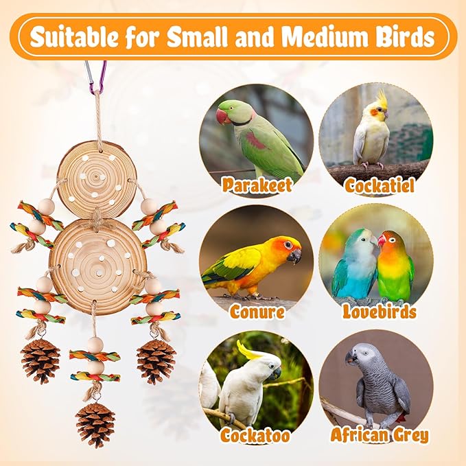 Bird Toys Parrot Toys - Bird Chewing Toy with Natural Pine Wood & Pine Cones for Small and Medium-Sized Parakeets Cockatiels Conures Lovebirds Cockatoos African Grey Amazon Parrots