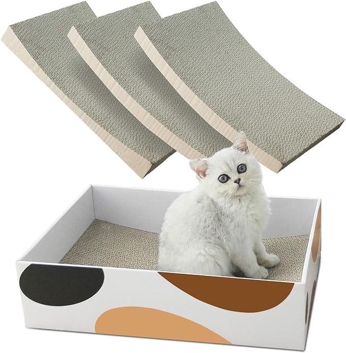 ComSaf Cat Scratching Pad, Concave Cat Scratcher Cardboard, Durable 3 in 1 Corrugated Scratcher, Reversible Scratcher with Box Refill, Scratcher Lounge Bed for Furniture Protection, Cat Training Toy