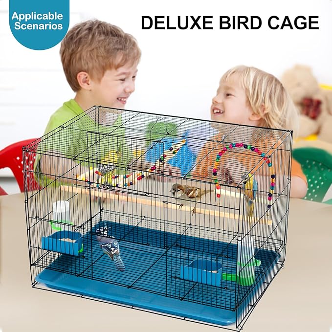 Bird Cage with Stand, Playtop, Perches, Removable Tray, and Doors for Small Parrots Parakeets Cockatiels Budgies Conures Quaker Parrot