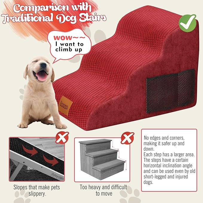 Dog Stairs/Ramp,Dog Stairs for Small Dogs with Waterproof Cover,Pet Stairs/Steps for Bed Couch Sofa with Old/Injured/Short-Legged,15.7" H