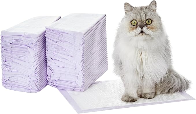 Amazon Basics Cat Pad Refills for Litter Box, Lemon Scent - Pack of 60, White/Purple