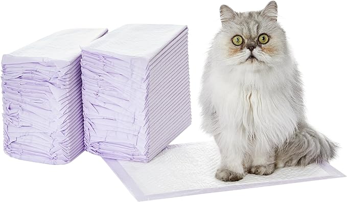 Amazon Basics Cat Pad Refills for Litter Box, Fresh Scent, Pack of 60, White/Purple