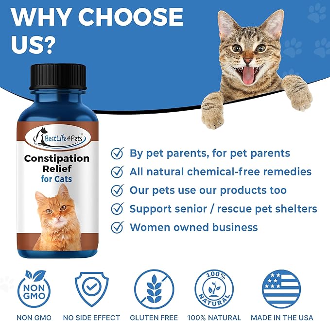 BestLife4Pets - Cats Constipation Relief and Stool Softeners - Natural Health Supplements to Help Digestion, Gas Relief and Constipation - Allergy Laxatives for Cats- Pills