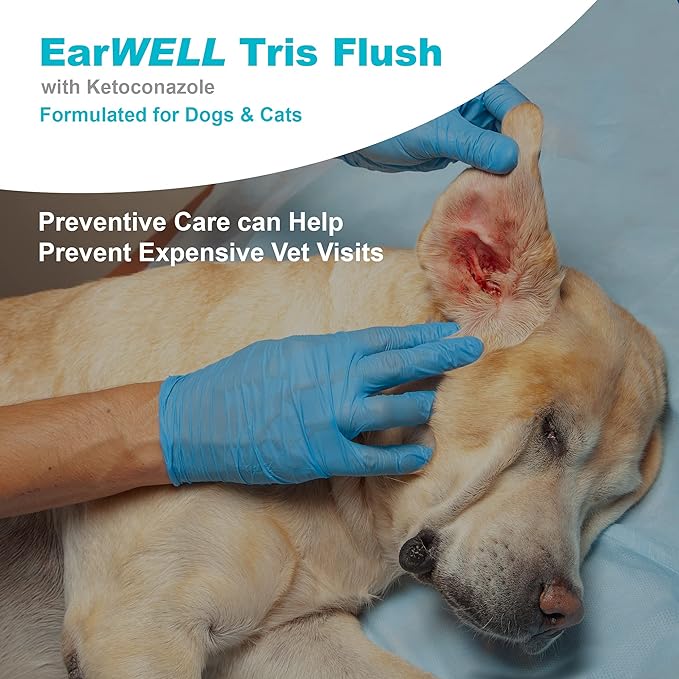 VetWELL Dog Ear Cleaner Solution & Infection Treatment for Dogs & Cats, Tris Otic Cleanser Drops Helps Eliminate Odor and Relieve Infections - 12oz