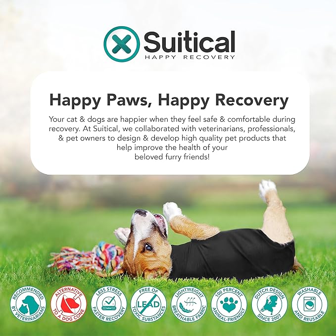 Suitical Recovery Suit for Dogs - Dog Surgery Recovery Suit with Clip-Up System - Breathable Fabric for Spay, Neuter, Skin Conditions, Incontinence - XXL Dog Suit, Black