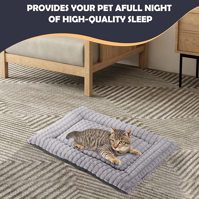 IEUUMLER Dog Bed, Reversible Washable Mat, Soft Premium Plush Dog Crate Pad, Pet Sleeping Mattress for Small/Medium/Large Dogs and Cats FC014 (Gray, S(24"*18"))