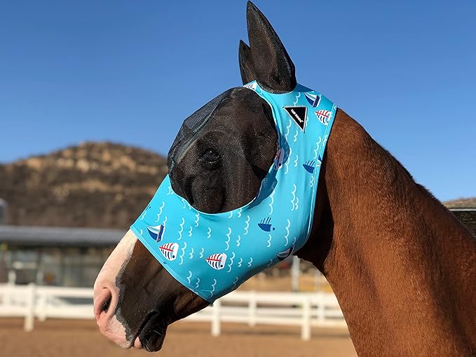 TGW RIDING Horse Fly Mask Super Comfort Horse Fly Mask Elasticity Fly Mask with Ears We Only Make Products That Horses Like (Sky Blue, M)