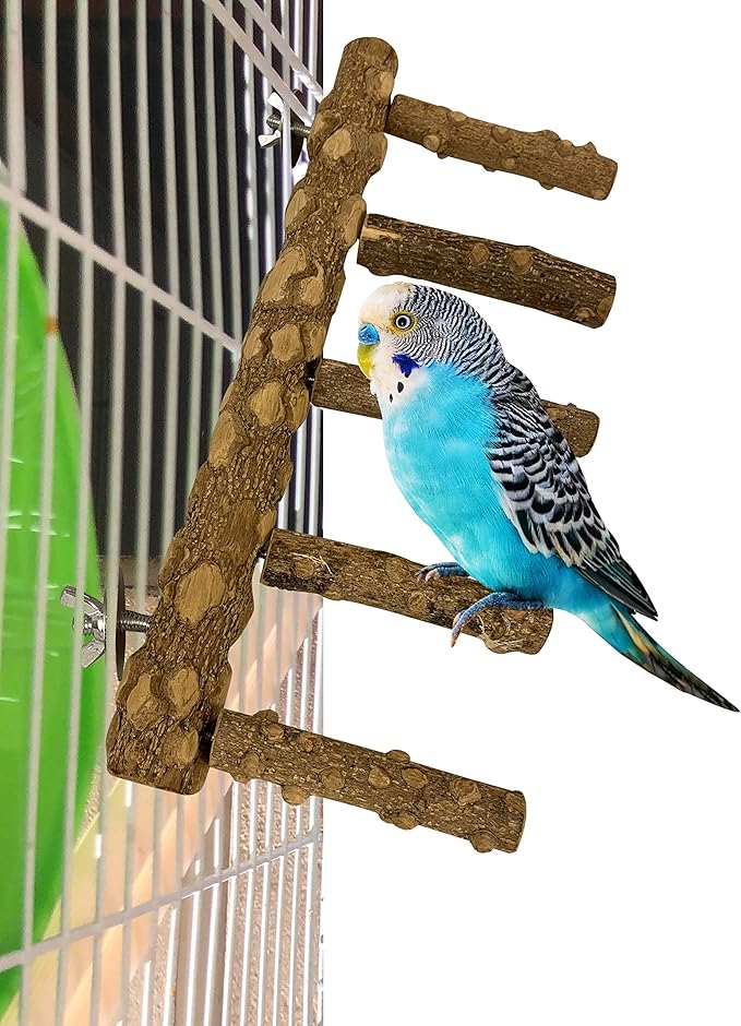 Bird Ladder Perch, Natural Wood Parrot Stand, Hamster Climbing Toy, Bird Cage Ladder for Small Birds