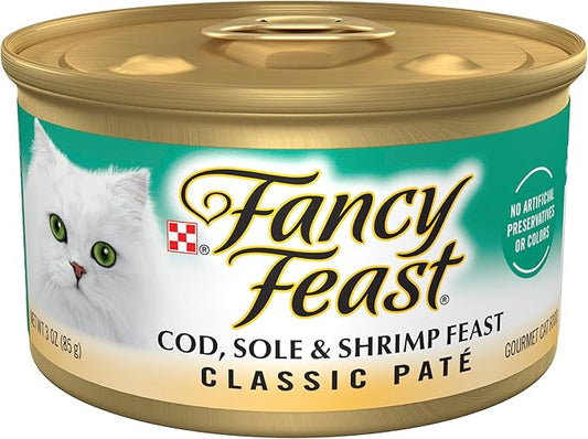 Purina Fancy Feast Cod, Sole and Shrimp Feast Classic Grain Free Wet Cat Food Pate - (Pack of 24) 3 oz. Cans