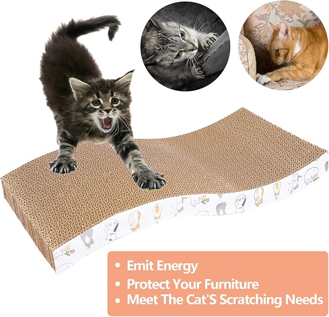 3 Pack Cat Scratcher Pad Recycle Corrugated Cat Scratching Pad Type S Cat Scratch Pad Lounger Sofa for Furniture Protector