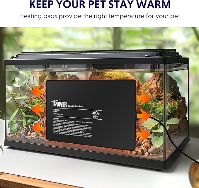 iPower Reptile Heat Pad 8X12 Inch 16W Under Tank Terrarium Warmer Heating Mat for Turtle, Lizard, Frog, Snake, Reptile, and Other Small Animals