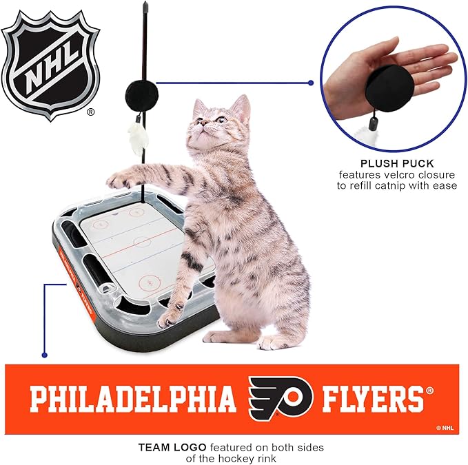 Pets FIrst Cat Scratching Toy NHL Philadelphia Flyers Hockey Field Cat Scratcher Tiy with Interactive Cat Ball Bell in Tracks. 5-in-1 CAT Toy