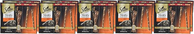 Sheba Treats Meaty Tender Sticks Soft Cat Treats Chicken Flavor, (5 Treats) 0.14 oz. Sticks (Pack of 10)